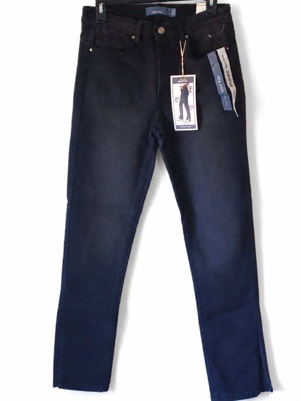 Size 3 faded black denim jeans "Comfort Stretch, Slim" button fly pants. Minimal